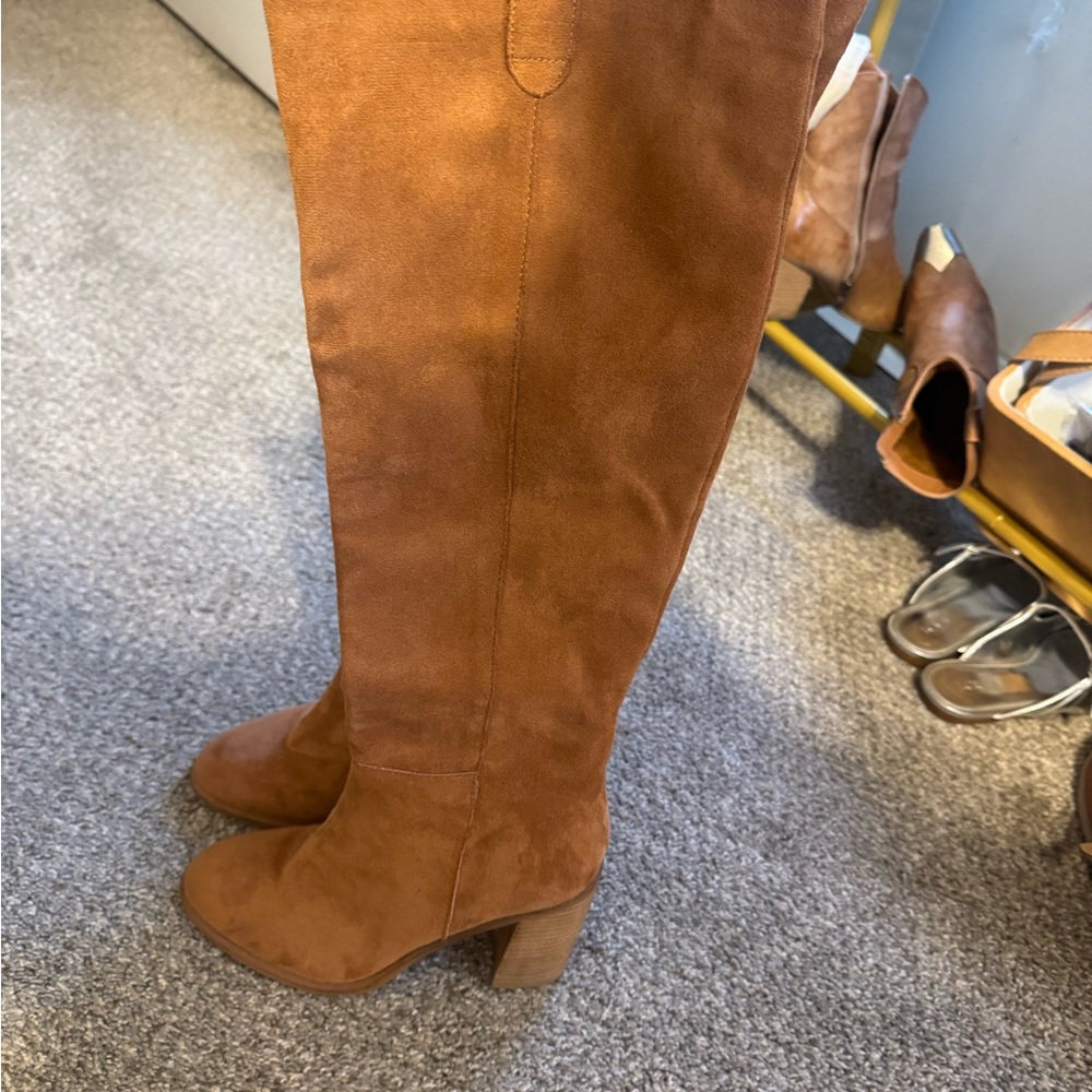 Brown Suede Knee-High Boots